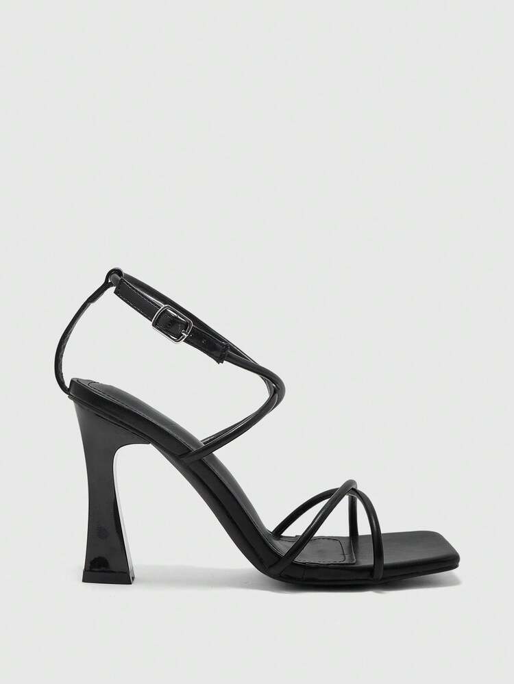 CUCCOO BIZCHIC Stylish And Simple Square Head Cross Strap Sexy High-Heeled Women's Sandals