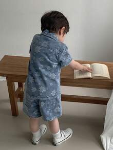 DAZY 嬰兒/幼兒(男童)翻領夏季清爽水洗牛仔襯衫與短褲2件套裝 - 藍色 - 查看 7