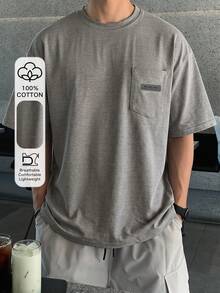 DAZY 夏季灰色圓領男士T恤附標籤口袋 - 灰色 - 查看 4
