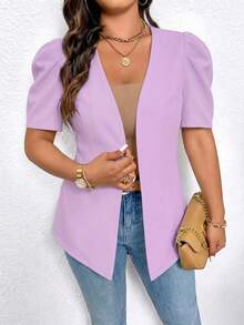 Elenzga Plus Size Women Solid Color Casual Versatile Commuting Blazer - Purple - View 5
