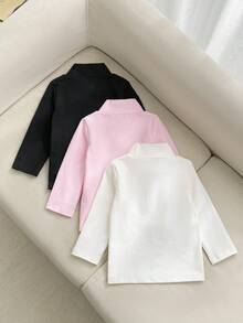 SHEIN 女嬰純色時尚百搭高領長袖上衣3件組 - 彩色 - 查看 2