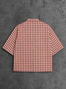 PAVTROS Manfinity Streetrush Men's Brown Plaid,Summer,Casual,Vacation Street Style Plaid Print Short Sleeve Oversized Shirt,Graphic Design Streetwear - Multicolor - View 2