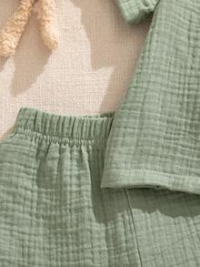 Souflis Souflis French Style New 2pcs Baby Boy Cute Casual Bear Print Short Sleeve Top And Pants Set - Green - View 8
