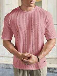 HIMLAND Loose Fit Men's Solid Waffle Knit T-Shirt - Baby Pink - View 4