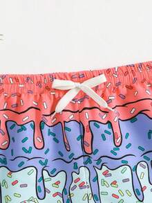 SHEIN Bañador con cordón en la cintura y estampado total para niño, adecuado para vacaciones de verano - Multicolor - Ver 3