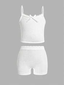 SHEIN Young Girls Random: 8 Pcs 6 Pcs Send Casual Minimalist Slim Fit Camisole Top & Shorts Set Suitable For Summer 6-Piece Set RANDOM 4 SETS Send 3 Set - White - View 5
