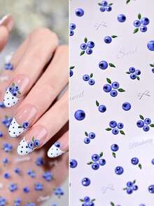 1PC Cute Mini Blueberry Embossed Jelly Nail Stickers, Fresh Fruit Nail Art Decals - Multicolor - View 2