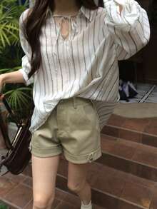 DAZY Women's Striped Elegant Spring/Summer Airy Versatile Long Sleeve Shirt - Apricot - View 2