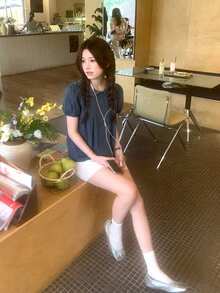 DAZY 女款彼得潘領格紋休閒韓系學院風度假夏季可愛上衣 - 藍色 - 查看 3