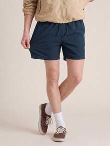 Zalmeno Plus Size Men's Drawstring Waist Pockets Casual Beach Shorts, Holiday - Navy Blue - View 5