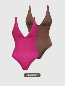 SHAPORA Body moldeador de unicolor con escote en V profundo para mujer - Multicolor - Ver 2
