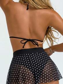 Swim Basics Women's Swimsuit Bottom Pleated Skirt Wave Ruffle Mesh Cover-Up Bikini Bottom - Black - View 5