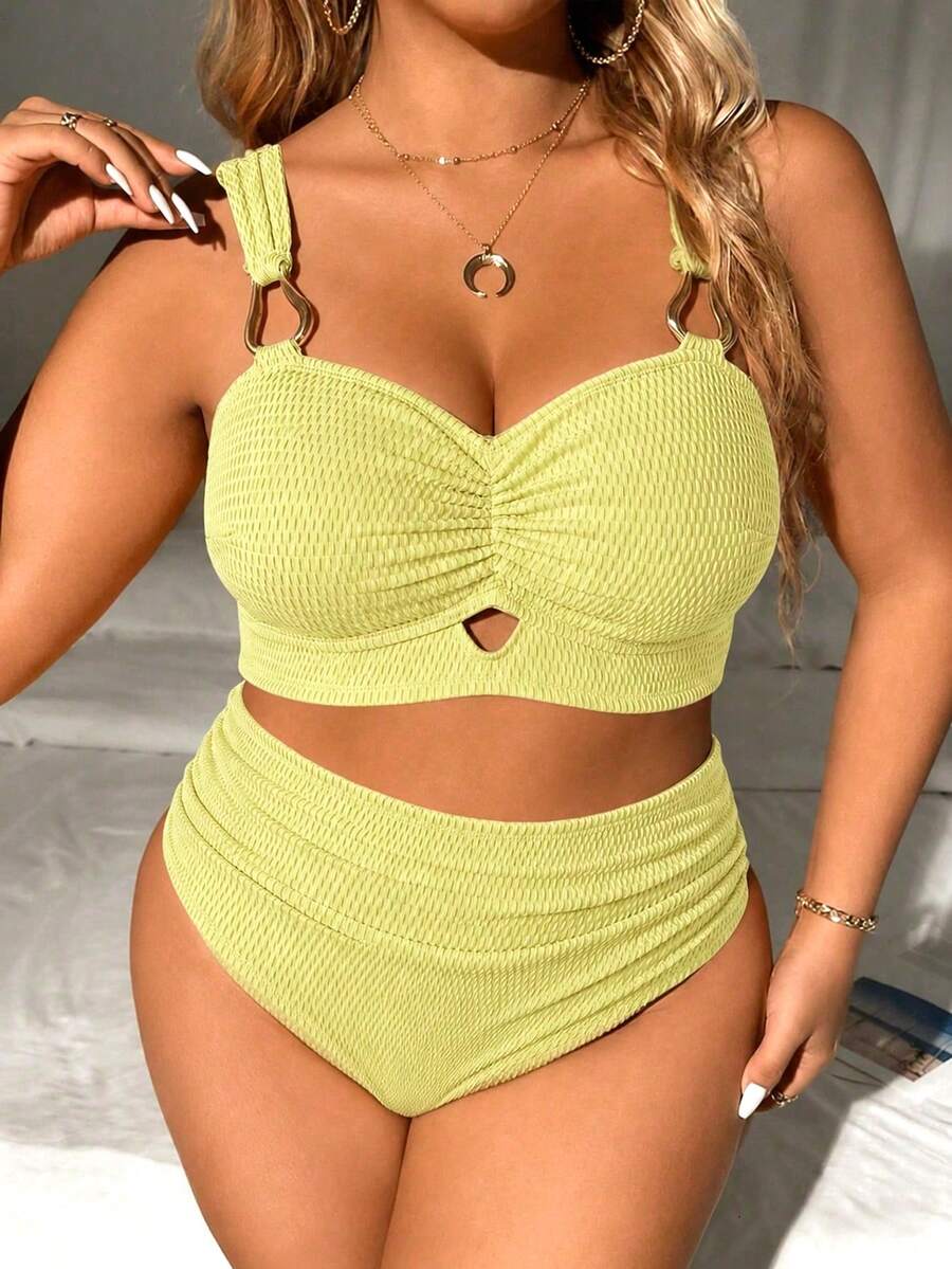SHEIN Swim Curve 大码女士假日金属色比基尼两件套泳衣 - 綠色 - 查看 1