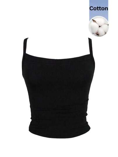 QUELARIE Atasan Tank Top Camisole Pendek Minimalis Warna Polos untuk Wanita