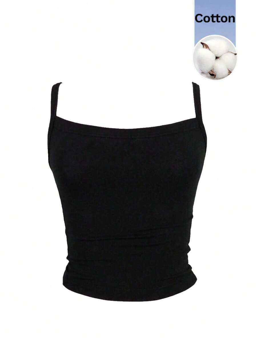 Airaco Women's Solid Color Fashion Minimalist Cropped Camisole Tank Top - Black - View 1