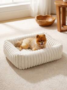 PETSIN 1Pc Striped Plush Pet Bed, Crafted With Thickened Fluffy Plush Fabric In Ribbed Design, Offers Warm Cushioned Support For Rest, All-Season Usable, Ideal For Small Cats And Puppies Resting Inside Bedroom And Living Space. - Multicolor - View 7
