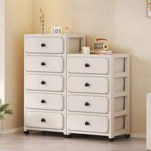 1pc Mobile Storage Cabinet With Hidden Wheels, Cream-Colored Living Room Storage Cabinet, Household Storage Cabinet With Drawers For Living Room, Kitchen, Bedroom Nightstand - Multicolor - View 3