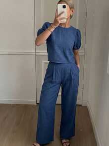 DAZY Women's Summer Striped Spaghetti Strap Top And Long Pants Casual 2 Pieces Set - Blue - View 6