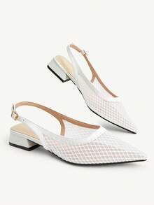 CUCCOO CHICEST Women's Low-Heeled Shoes Women's Slingback Thin-Heeled Mesh Breathable Heels Pointed Toe Elegant Shoes - White - View 4