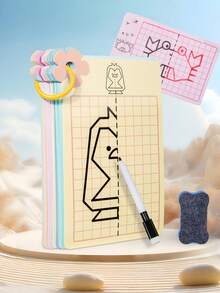 MINKOJA Kids Symmetrical Drawing Flash Cards, 24 Double-Sided Reusable Erasable Grid Drawing Boards, Toddler Pen Control Training Toy, Spatial Cognition Educational Montessori Game Gift For Boys Girls Age 3+ - Multicolor - View 3