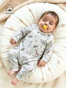 SHEIN Playful Pals Infant Jumpsuit Newborn Fitted Clothing Colorful Digital Print Long Sleeve All-Season Knit Newborn Jumpsuit Autumn Fall - Light Grey - View 3