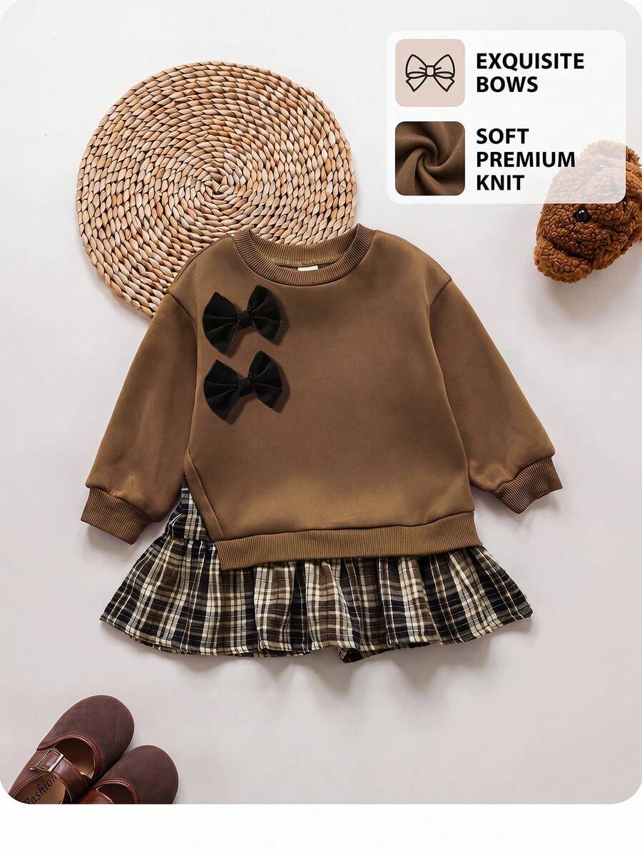 SHEIN Baby Girl Cute Color Block Long Sleeve Dress, Autumn/Winter - Multicolor - View 1