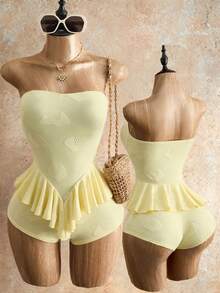 Mistrie Women's Strapless Ruffle Hem Romper Club Party Night Pale Yellow Summer Rave Sexy - Yellow - View 2