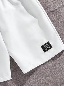 SHEIN 兒童青少年男孩休閒運動條紋圓領T恤與短褲套裝 2件組，適合學校、日常休閒外出、運動，春夏季穿著 - 黑色 - 查看 7