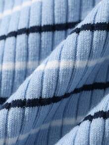 DAZY Women's Striped Color Block Casual Versatile Daily Knit Short Sleeve Top - Sky Blue - View 6