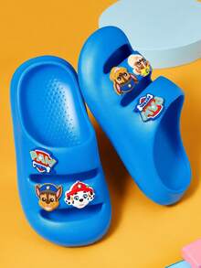 SHEIN | PAW Patrol 藍色卡通男孩拖鞋，EVA輕量材質，腳趾保護，適合室內、淋浴或海灘使用，幼兒和兒童尺寸，夏季服裝，春季服裝，海灘，度假 - 藍色 - 查看 3
