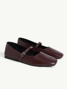 CUCCOO CHICEST French Retro Hollow Square Toe Mary Jane Shoes, Buckle With Breathable Flat-Soled Shoes, Style Commuter Women's Shoes - caramel color - View 9