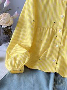 SHEIN Tween女孩休閒日常舒適寬鬆荷葉領襯衫童裝 - 黃色 - 查看 5