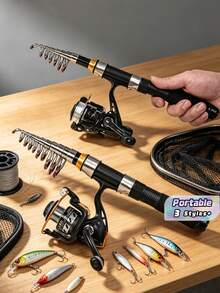 One Black Short Mini Fishing Rod, Compact Design - Ultra-Portable And Space-Saving Design With A Smooth Telescopic Mechanism, Telescopic Sea Fishing Rod, Outdoor Fishing Tackle, Suitable For Lakes, Rivers, Streams, Oceans, Bays And Winter Freshwater, Saltwater And Ice Fishing (Excluding Pufffish). - Multicolor - View 1