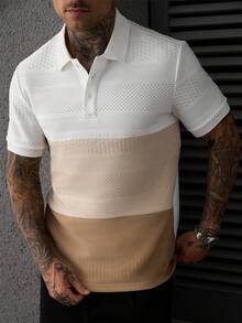 EGENSIO Men's Colorblock Patchwork Polo Shirt - White - View 5