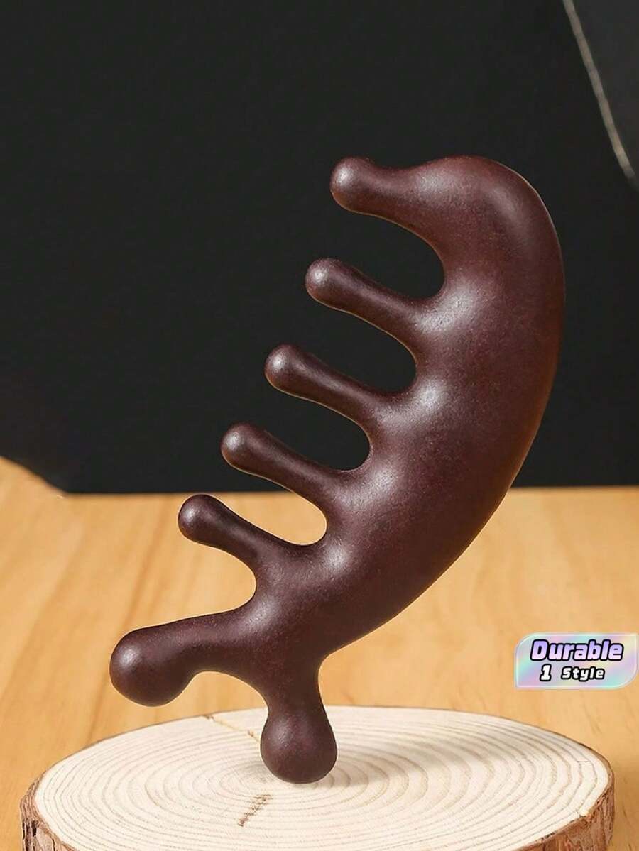 1Pc Dolphin Shaped Scalp Massage Comb, 5-Tooth Imitation Wood Plastic Hair Massage Comb - Brown - View 1