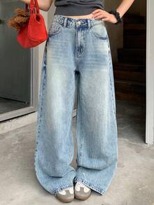 DAZY Celana Jeans Wanita Model Lurus Longgar dengan Hiasan Rhinestone dan Payet, Atasan Lucu untuk Sehari-hari, Jalan-jalan, Warna Biru Muda, Streetwear Kasual Musim Panas - Light Wash - View 6