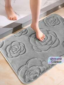 1PC Grey Flannel Rose Printed Floor Mat, Daily Life Floor Mat, Valentine's Day Floor Mat - Grey - View 1