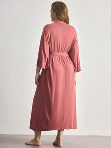 Ocili Bata larga de manga larga cómoda y suave de talla grande y minimalista - Rosa vieja - Ver 2