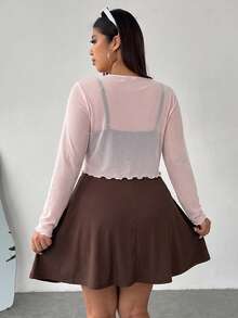 SHEIN EZwear 女款大尺碼針織開襟外套與細肩帶洋裝純色兩件組 - 巧克力棕 - 查看 2