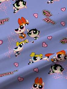 THE POWERPUFF GIRLS X SHEIN 女婴休闲卡通印花上衣，夏季 - 白色 - 查看 6