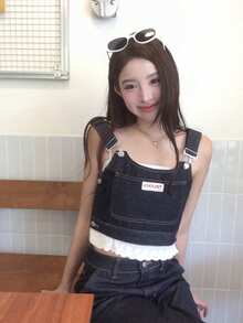 DAZY 女款牛仔吊帶褲與休閒長褲韓系風格2件式牛仔套裝夏季 - 藍色 - 查看 7