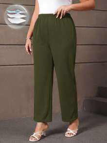 EMERY ROSE Pantalones largos negros casuales de uso diario con bolsillos para mujer talla grande - Verde militar - Ver 1