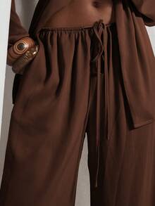 MUSERA Tie Waist Flowy Wide Leg Satin Trouser Coord Trouser Only Cute Holiday Sexy Night Out Vacation Spring Summer Elegant Soleil Drape - Chocolate Brown - View 5