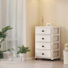 1pc Mobile Storage Cabinet With Hidden Wheels, Cream-Colored Living Room Storage Cabinet, Household Storage Cabinet With Drawers For Living Room, Kitchen, Bedroom Nightstand - Multicolor - View 8