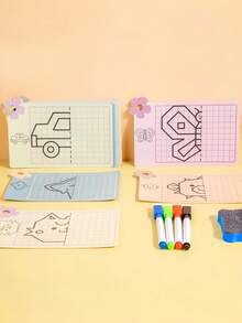 MINKOJA Kids Symmetrical Drawing Flash Cards, 24 Double-Sided Reusable Erasable Grid Drawing Boards, Toddler Pen Control Training Toy, Spatial Cognition Educational Montessori Game Gift For Boys Girls Age 3+ - Multicolor - View 7