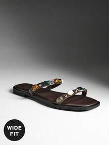 SHUZIA Sandal Kasual Wanita dengan Ukuran Lebar, Serbaguna untuk Pemakaian Sehari-hari - Coffee Brown - View 6