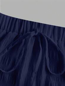 SHEIN EZwear Rok Kue Berlapis-lapis Kasual Wanita untuk Liburan, Cocok untuk Musim Panas - Biru - View 3