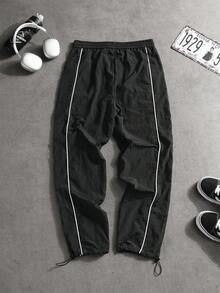 Sport MetroGents Men's Letter Print Drawstring Adjustable Hem Sports Long Pants - Black - View 2