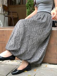 DAZY 女款紋理彈性腰休閒通勤裙 夏季 - 黑色 - 查看 2