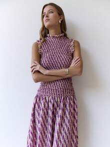 Nöista Floral Pleated Maxi Dress With Fitted Waist For Summer Vacation And Casual Chic Looks. - Purple - View 7